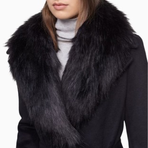 CALVIN KLEIN Faux Fur Shawl Collar Belted Maxi Coat - Picture 6 of 9